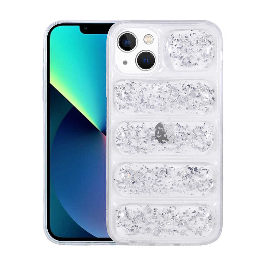 Apple iPhone 13 Kılıf Kamera Korumalı Simli Airbag'li Zore Dalga Kapak Gümüş