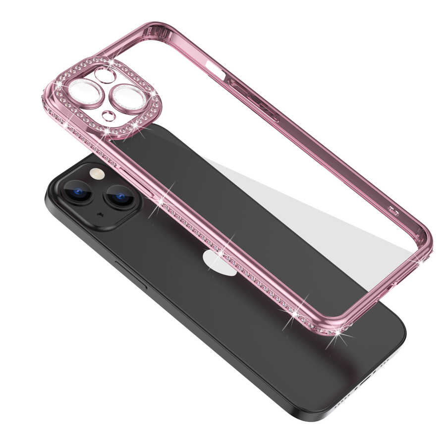 Apple iPhone 13 Kılıf Kamera Korumalı Taşlı Zore Mina Kapak Lila