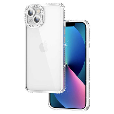 Apple iPhone 13 Kılıf Kamera Korumalı Taşlı Zore Mina Kapak Gümüş