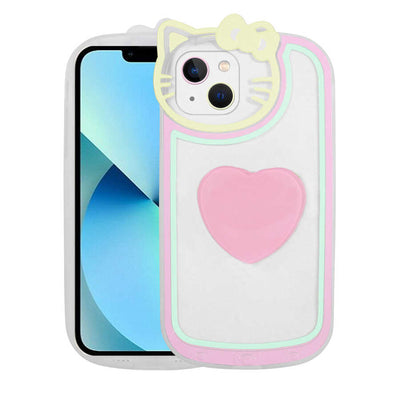 Apple iPhone 13 Kılıf Kedi Figürlü Transparan Pop Soketli Zore Ritmik Kapak Pembe