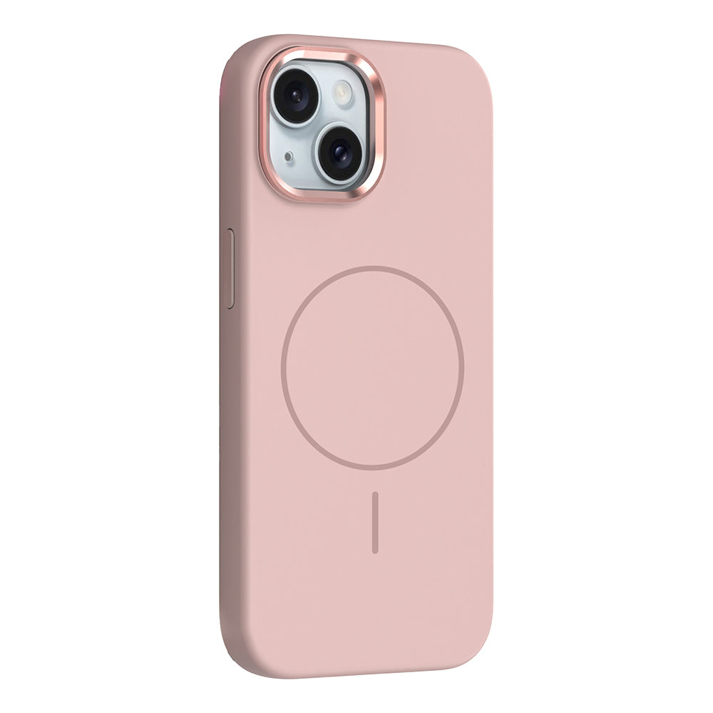 Apple iPhone 13 Kılıf M-Safe Şarj Özellikli Metal Kamera Çerçeveli Zore Edi Silikon Kapak Rose Gold