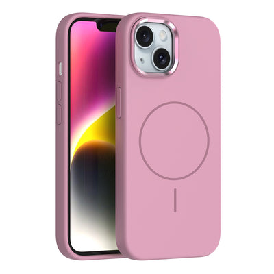 Apple iPhone 13 Kılıf M-Safe Şarj Özellikli Metal Kamera Çerçeveli Zore Edi Silikon Kapak Pembe