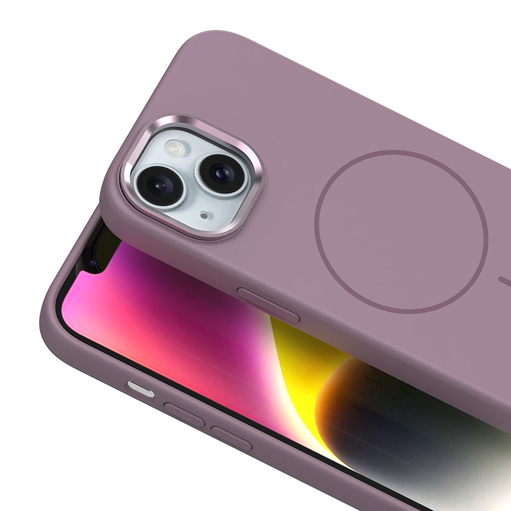 Apple iPhone 13 Kılıf M-Safe Şarj Özellikli Metal Kamera Çerçeveli Zore Edi Silikon Kapak Lila