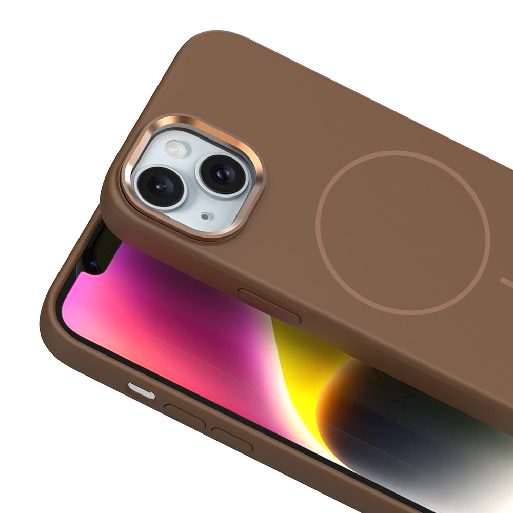 Apple iPhone 13 Kılıf M-Safe Şarj Özellikli Metal Kamera Çerçeveli Zore Edi Silikon Kapak Lavendery Gray