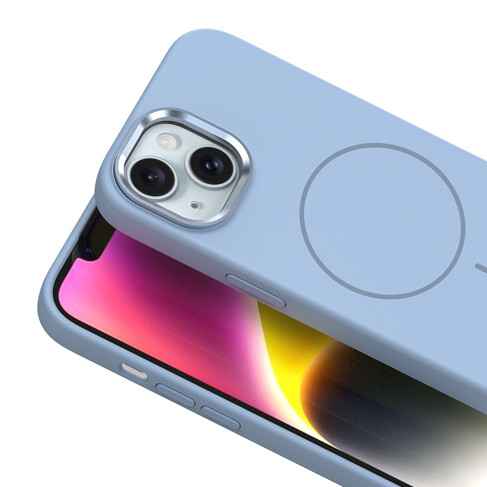 Apple iPhone 13 Kılıf M-Safe Şarj Özellikli Metal Kamera Çerçeveli Zore Edi Silikon Kapak Koyu Gri