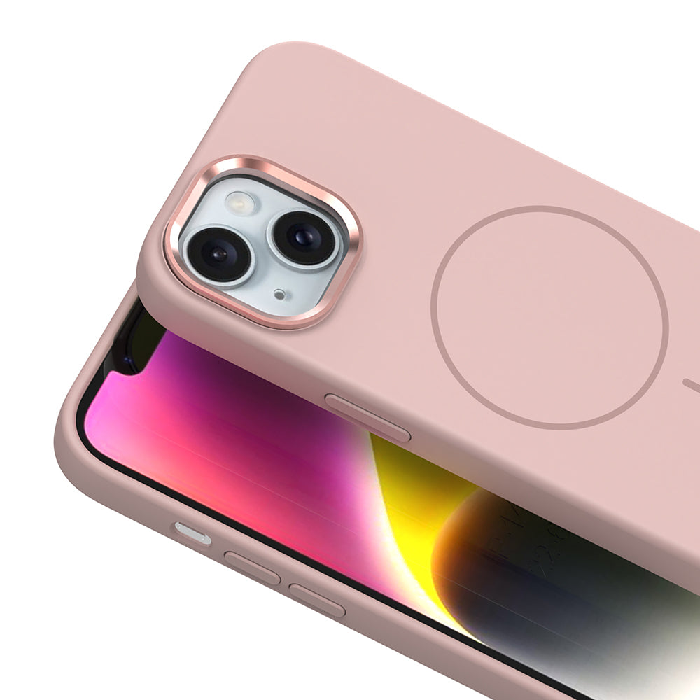 Apple iPhone 13 Kılıf M-Safe Şarj Özellikli Metal Kamera Çerçeveli Zore Edi Silikon Kapak Koyu Gri