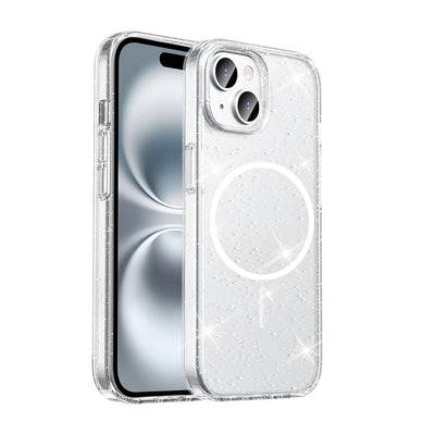 Apple iPhone 13 Kılıf M-safe Şarj Özellikli Parlayan Simli Saydam Renkli Zore Maris Kapak Şeffaf