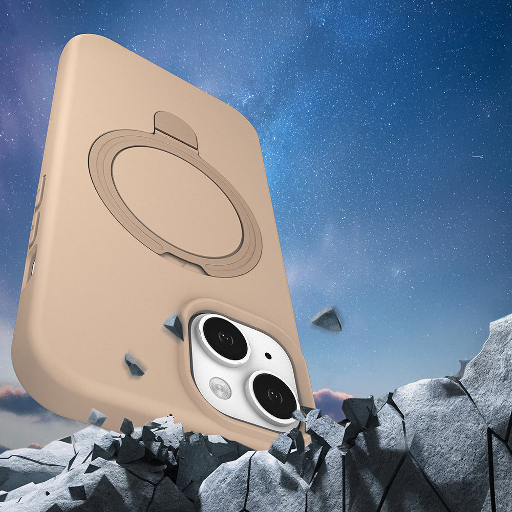 Apple iPhone 13 Kılıf M-safe Şarj Özellikli Standlı Zore Samara Kapak Desert Gold