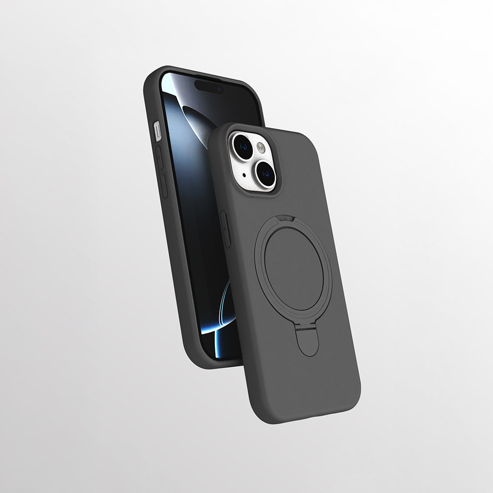 Apple iPhone 13 Kılıf M-safe Şarj Özellikli Standlı Zore Samara Kapak Titanyum-Gri