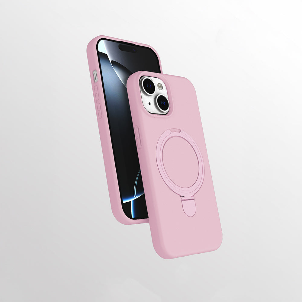 Apple iPhone 13 Kılıf M-safe Şarj Özellikli Standlı Zore Samara Kapak Pembe