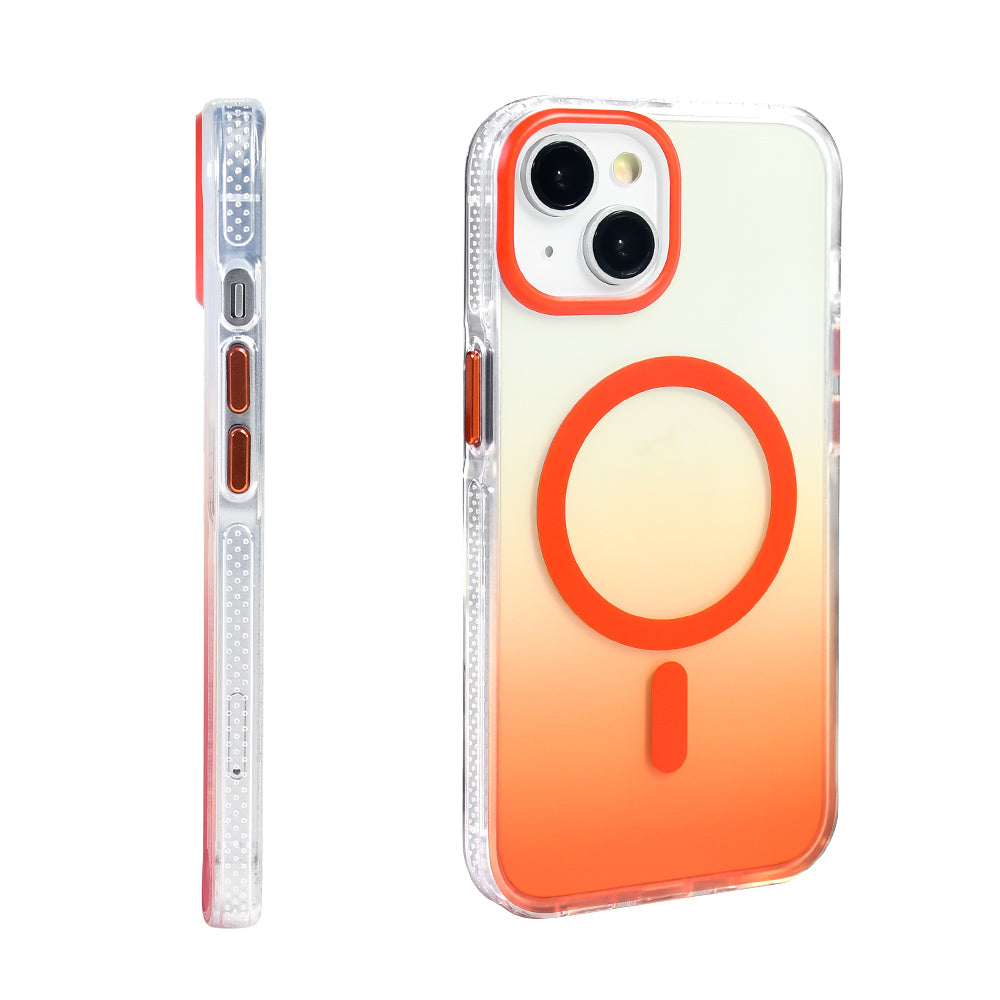 Apple iPhone 13 Kılıf M-safe Şarj Özellikli Transparan Renk Geçişli Zore Toros Kapak Turuncu