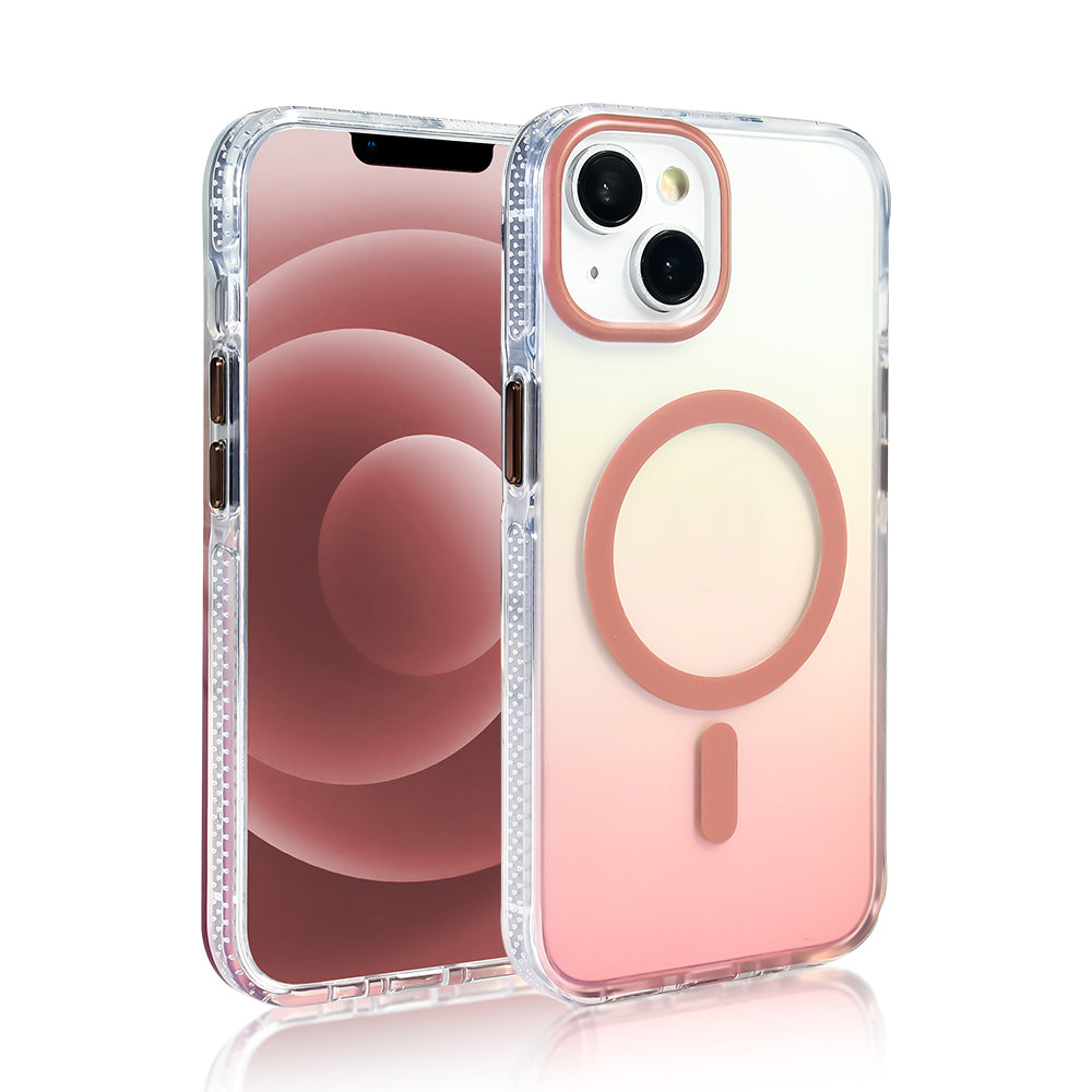 Apple iPhone 13 Kılıf M-safe Şarj Özellikli Transparan Renk Geçişli Zore Toros Kapak Rose Gold