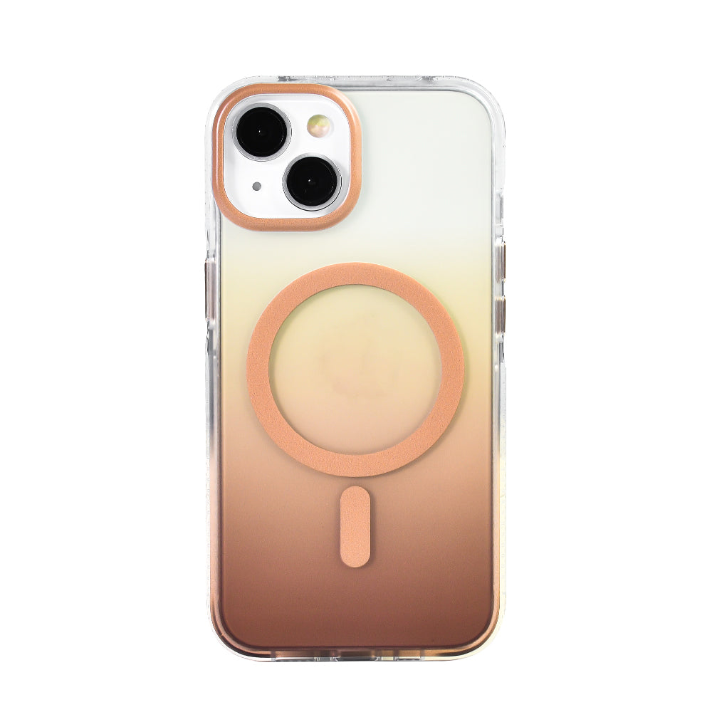 Apple iPhone 13 Kılıf M-safe Şarj Özellikli Transparan Renk Geçişli Zore Toros Kapak Gold