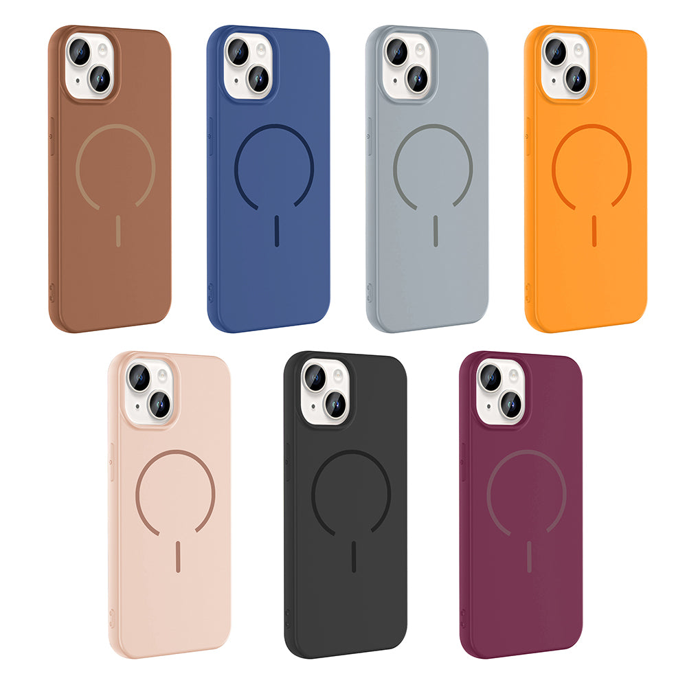 Apple iPhone 13 Kılıf M-safe Şarj Özellikli Zore Meta Kapak Kahverengi