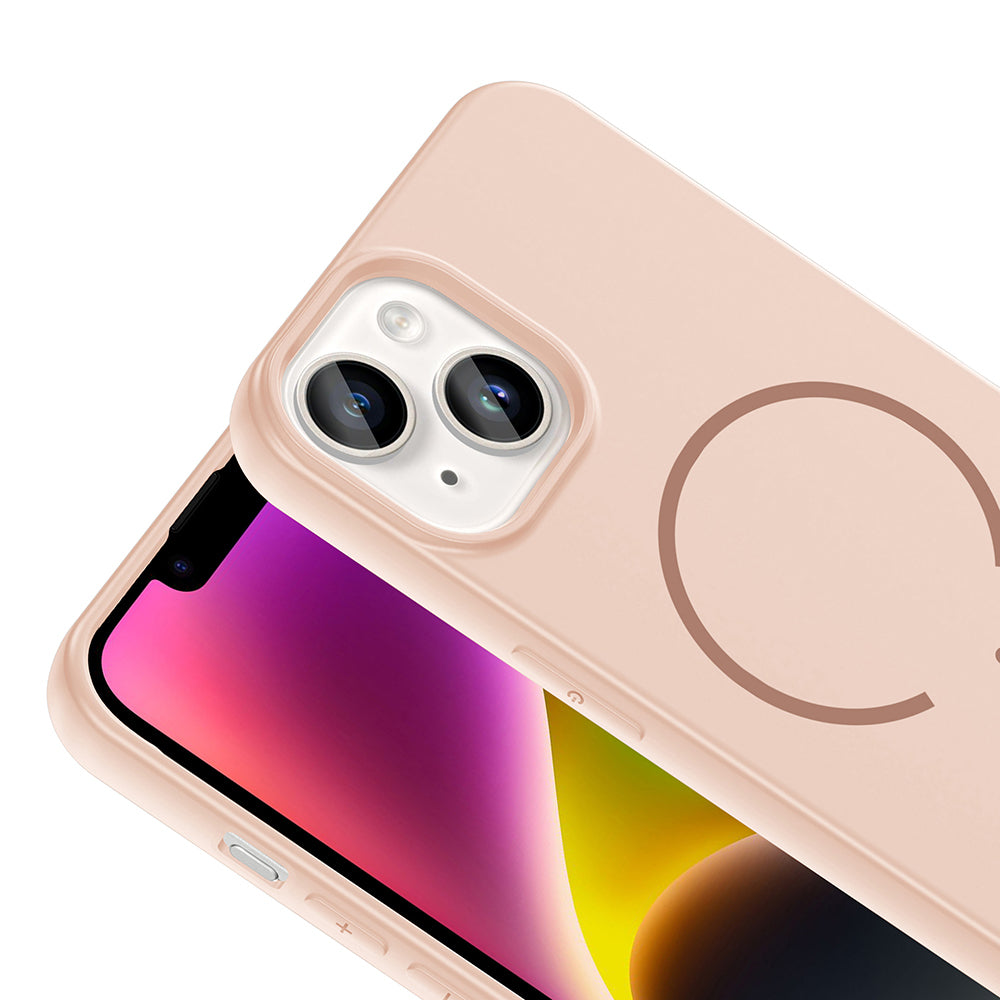 Apple iPhone 13 Kılıf M-safe Şarj Özellikli Zore Meta Kapak Rose Pembe
