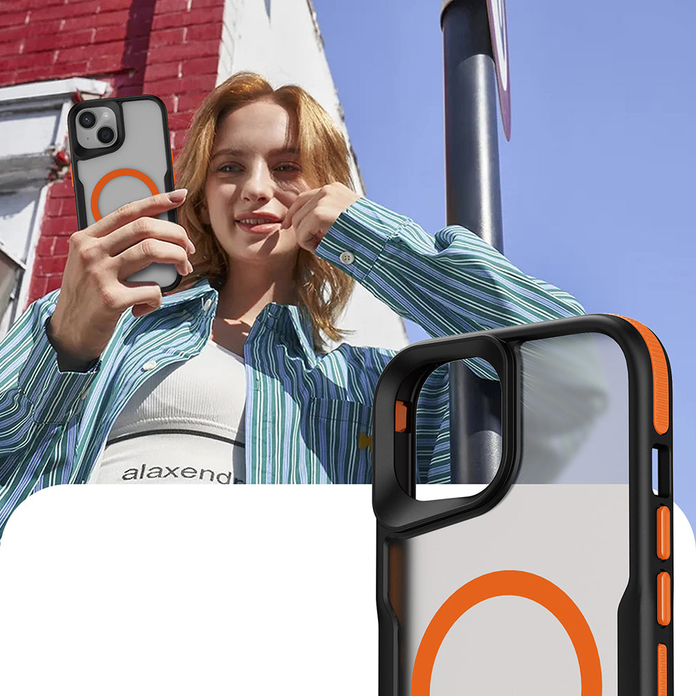 Apple iPhone 13 Kılıf M-safe Şarj Özellikli Renkli Kenar Airbag Şeritli Zore Lamer Kapak Mavi