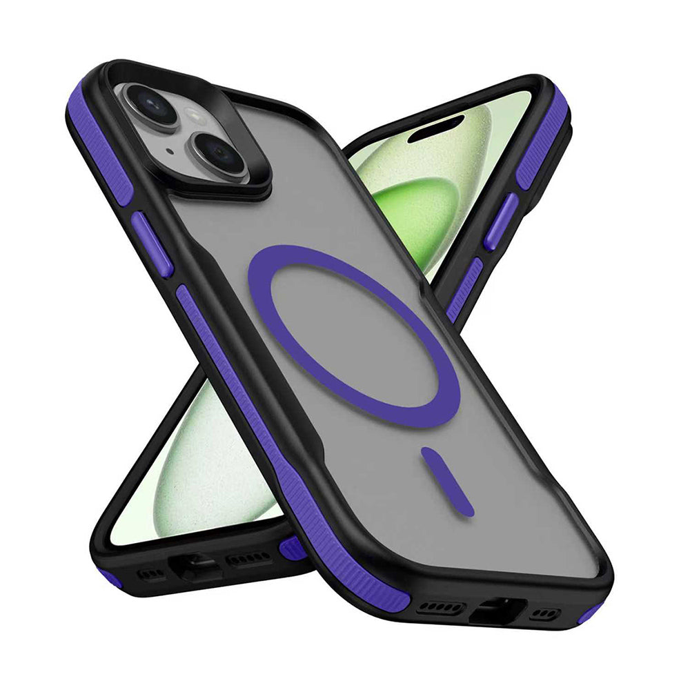 Apple iPhone 13 Kılıf M-safe Şarj Özellikli Renkli Kenar Airbag Şeritli Zore Lamer Kapak Mor