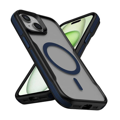 Apple iPhone 13 Kılıf M-safe Şarj Özellikli Renkli Kenar Airbag Şeritli Zore Lamer Kapak Mavi