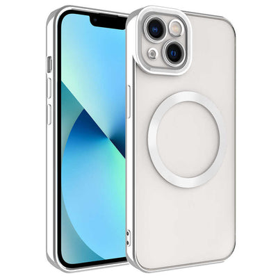 Apple iPhone 13 Kılıf M-safe Wireless Şarj Özellikli Zore Setro Silikon Gümüş