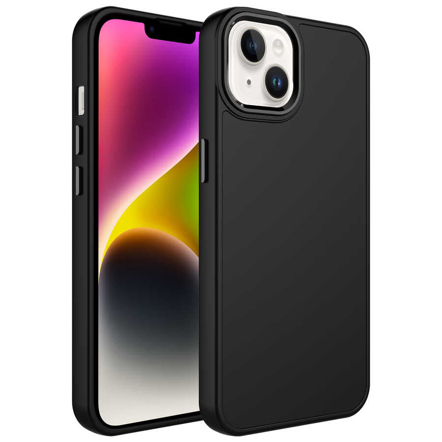 Apple iPhone 13 Kılıf Metal Çerçeve ve Buton Tasarımlı Silikon Zore Luna Kapak Siyah