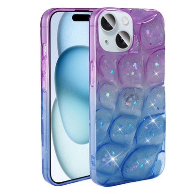 Apple iPhone 13 Kılıf Simli 3D Desenli Zore Hacar Kapak Pembe-Mavi