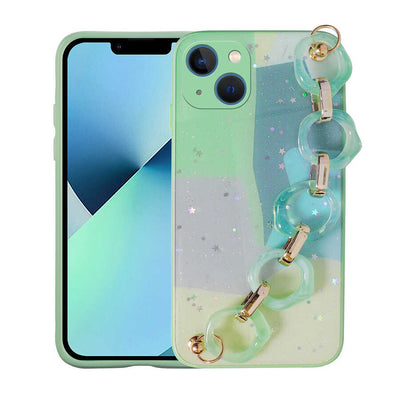 Apple iPhone 13 Kılıf Simli Desenli El Askılı Tutacaklı Zore Elsa Silikon Kapak Yeşil
