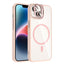 Apple iPhone 13 Kılıf Standlı ve Kamera Lens Hediyeli M-Safe Şarj Özellikli Zore Etro Kapak Pembe