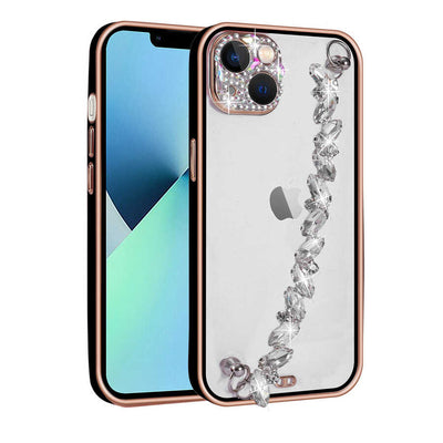 Apple iPhone 13 Kılıf Taş Süslemeli Kamera Korumalı El Tutamaçlı Zore Blazer Kapak Siyah