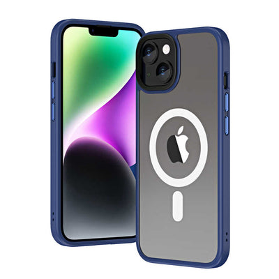 Apple iPhone 13 Kılıf Wireless Şarj Özellikli Zore Hibrit M-safe Kapak Mavi