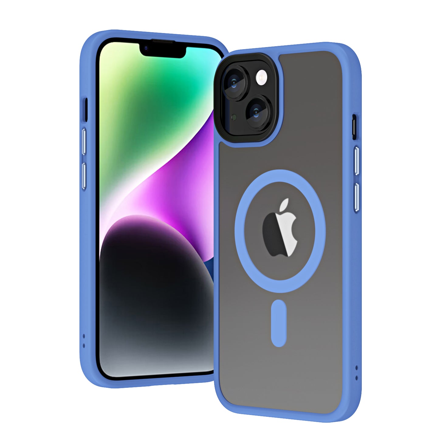 Apple iPhone 13 Kılıf Wireless Şarj Özellikli Zore Hibrit M-safe Kapak Mavi Açık