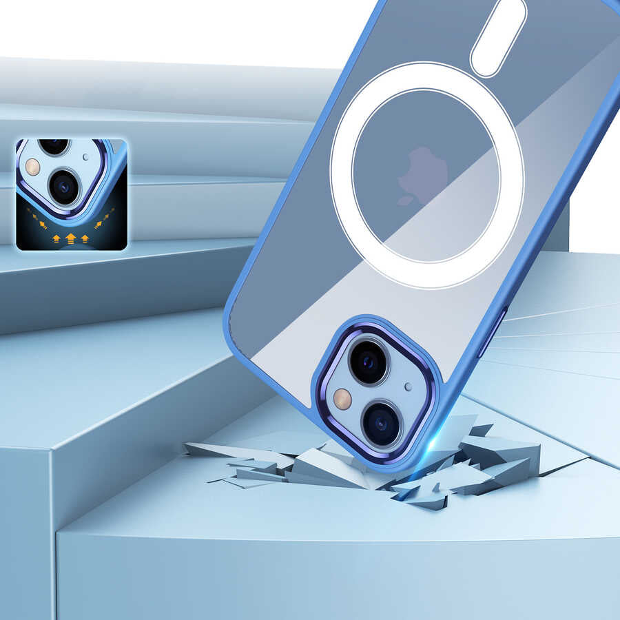 Apple iPhone 13 Kılıf Wireless Şarj Özellikli Zore Krom M-safe Silikon Kapak Lavendery Gray