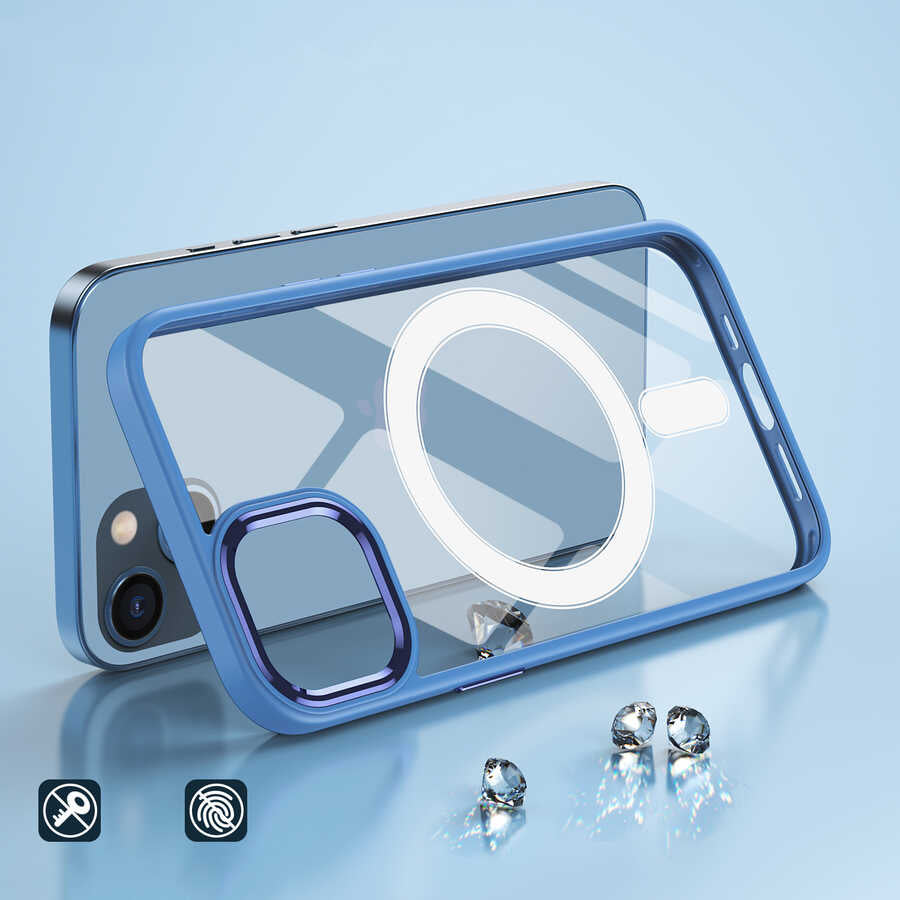 Apple iPhone 13 Kılıf Wireless Şarj Özellikli Zore Krom M-safe Silikon Kapak Lila