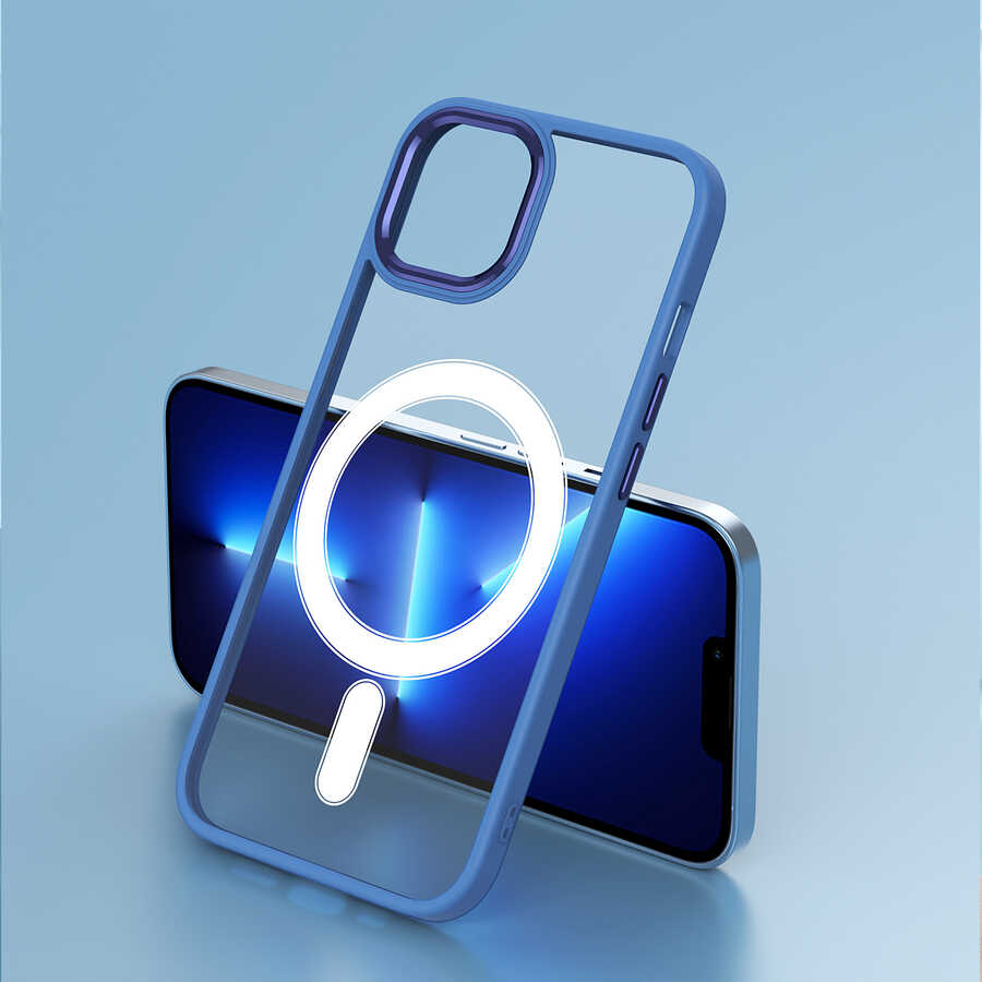 Apple iPhone 13 Kılıf Wireless Şarj Özellikli Zore Krom M-safe Silikon Kapak Siyah