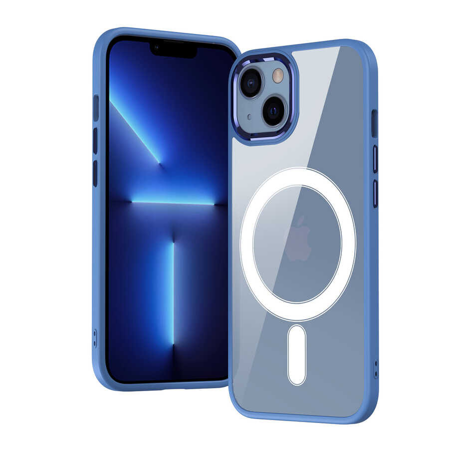 Apple iPhone 13 Kılıf Wireless Şarj Özellikli Zore Krom M-safe Silikon Kapak Lila