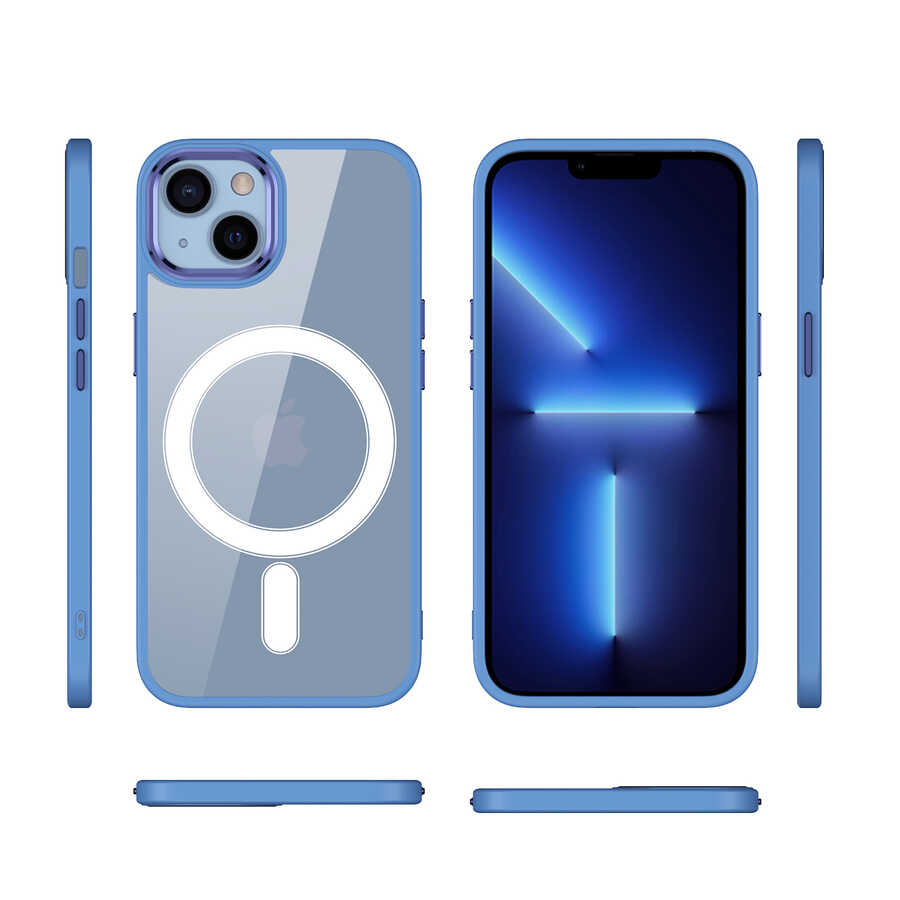 Apple iPhone 13 Kılıf Wireless Şarj Özellikli Zore Krom M-safe Silikon Kapak Lavendery Gray