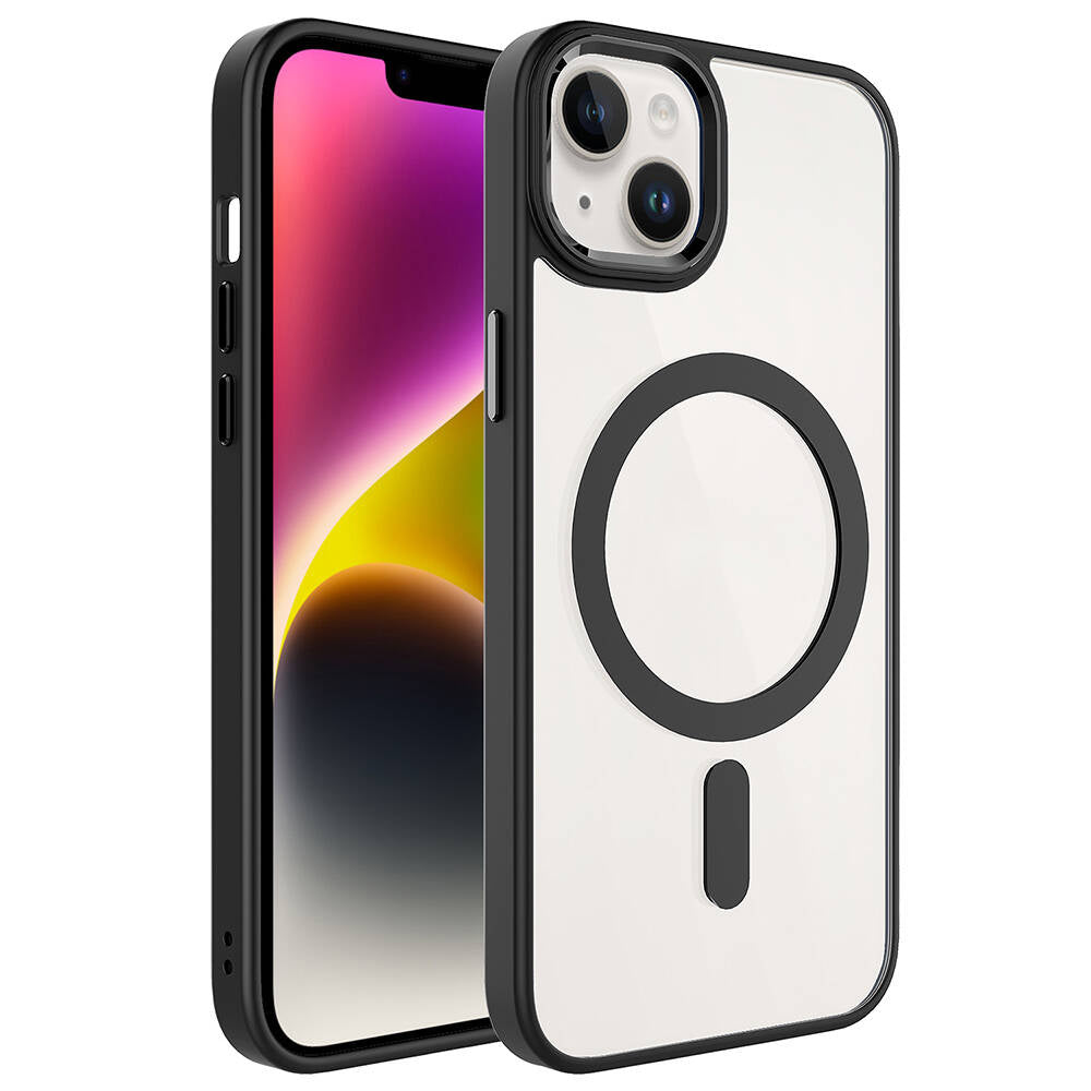 Apple iPhone 13 Kılıf Wireless Şarj Özellikli Zore Krom M-safe Silikon Kapak Siyah