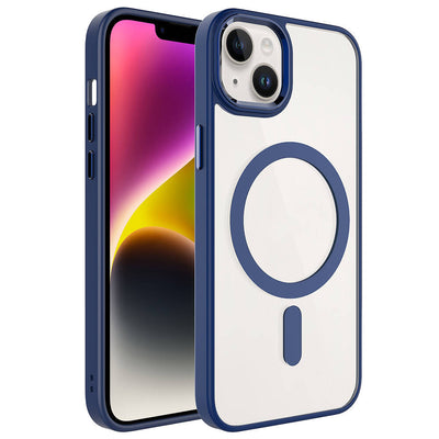 Apple iPhone 13 Kılıf Wireless Şarj Özellikli Zore Krom M-safe Silikon Kapak Lacivert