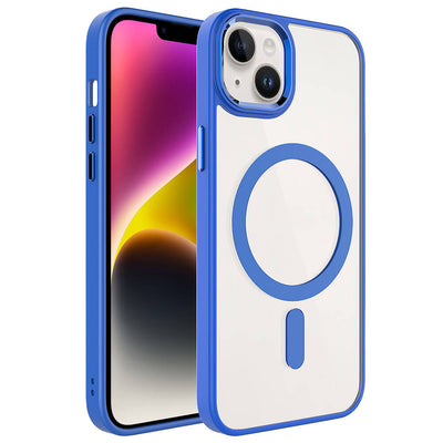 Apple iPhone 13 Kılıf Wireless Şarj Özellikli Zore Krom M-safe Silikon Kapak Mavi