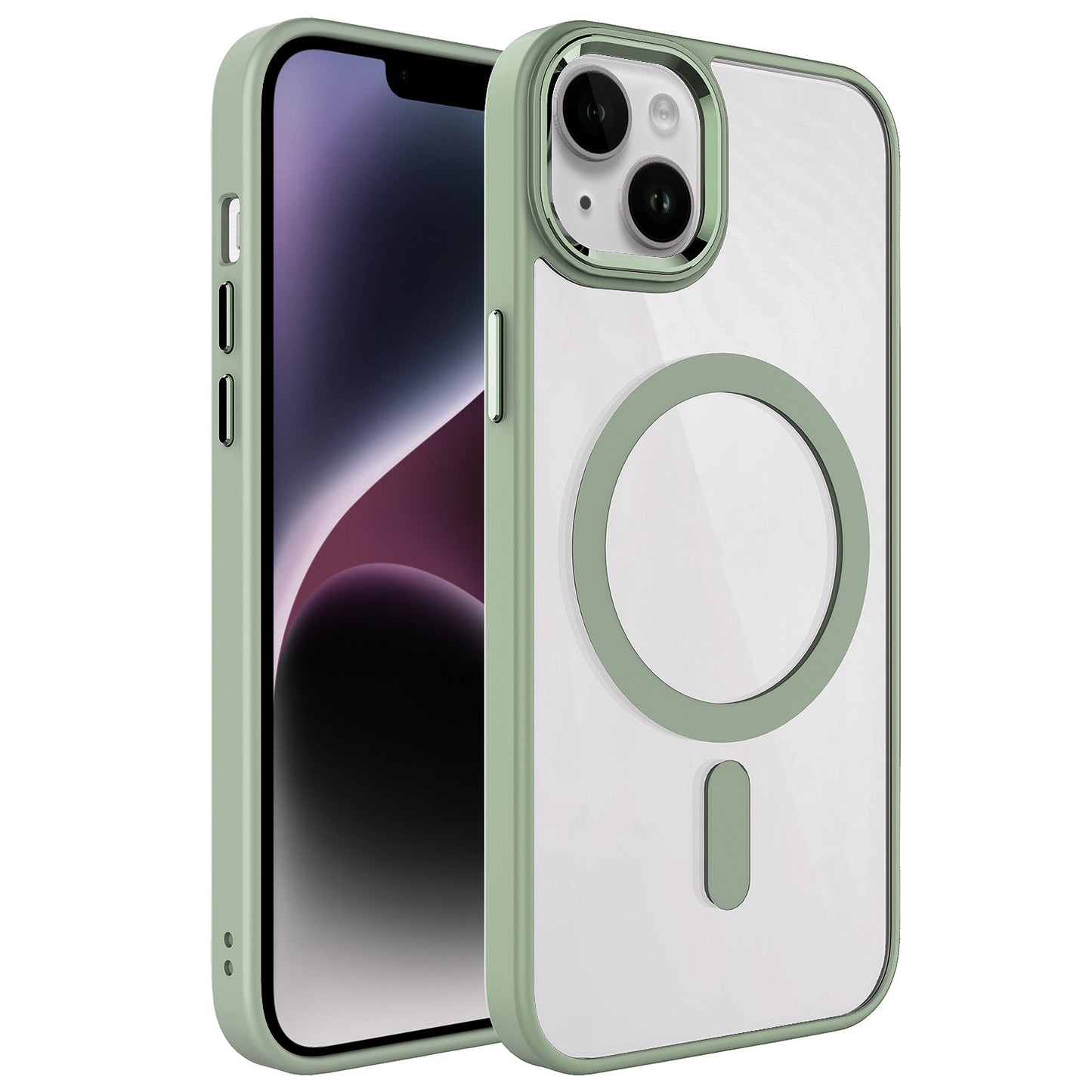 Apple iPhone 13 Kılıf Wireless Şarj Özellikli Zore Krom M-safe Silikon Kapak Yeşil