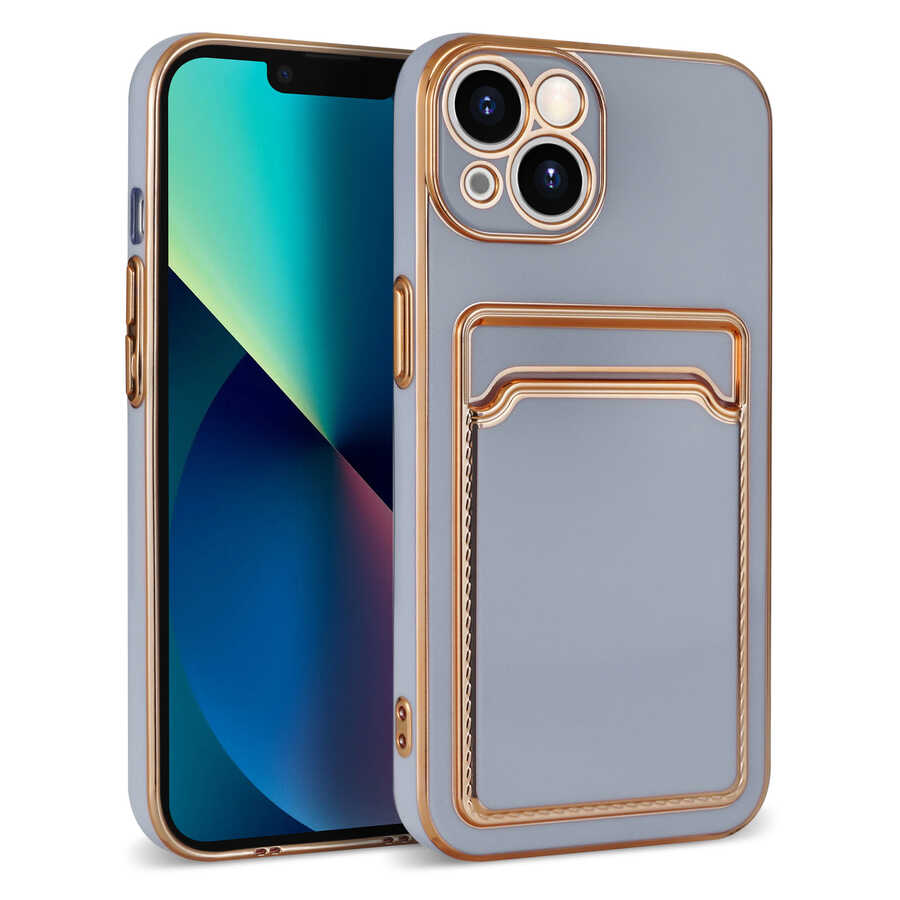 Apple iPhone 13 Kılıf Zore Bark Kartlıklı Kapak Lila