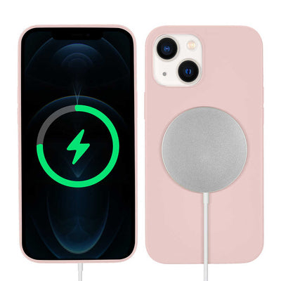 Apple iPhone 13 Kılıf Zore Silksafe Wireless Kapak Pembe Açık