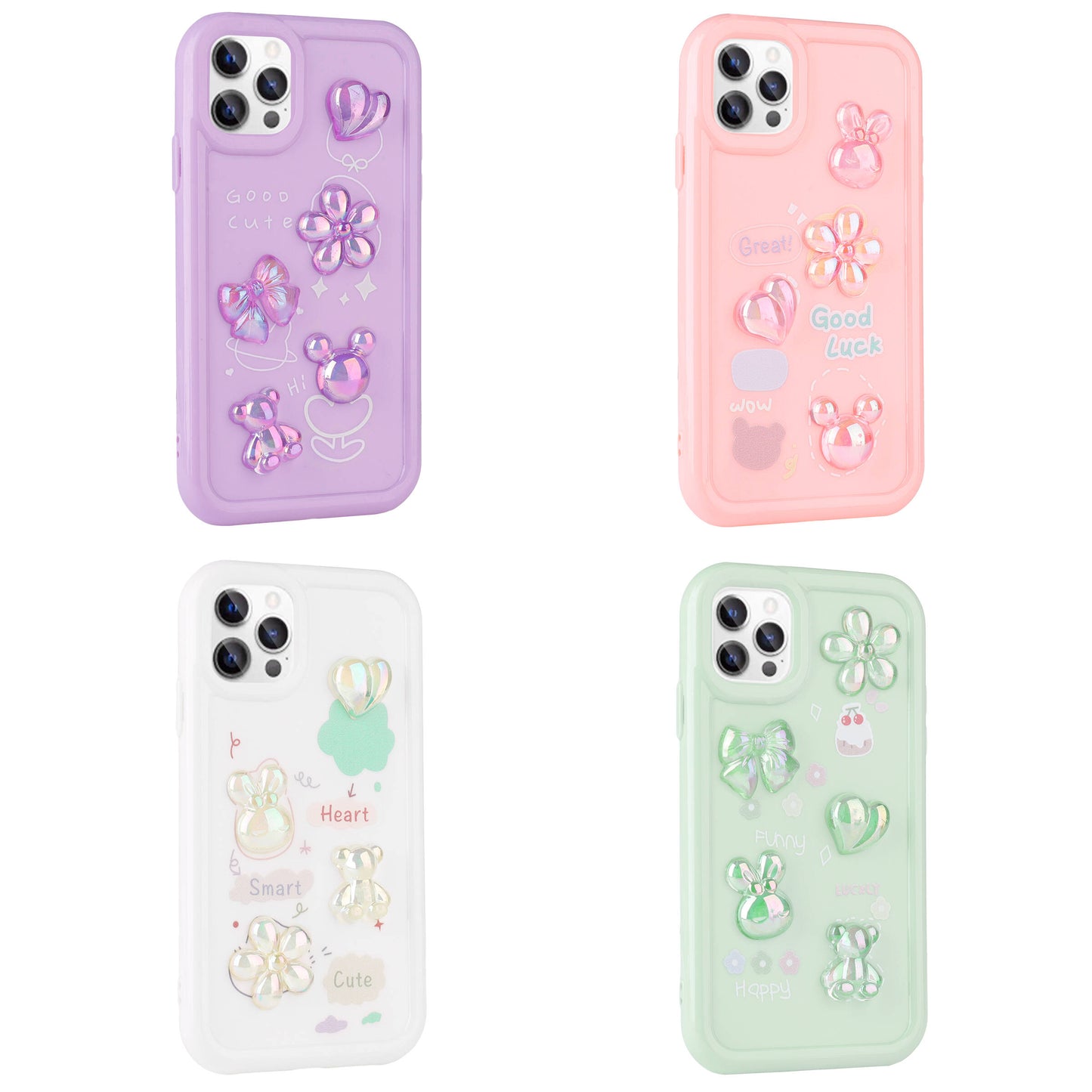 Apple iPhone 13 Pro Kılıf Kabartma Figürlü Parlak Zore Toys Silikon Kapak Beyaz