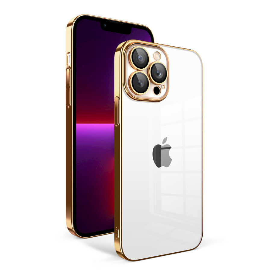 Apple iPhone 13 Pro Kılıf Kamera Korumalı Renkli Çerçeveli Zore Garaj Kapak Gold
