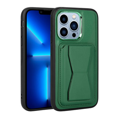 Apple iPhone 13 Pro Kılıf Kartlıklı Standlı Pu Deri Zore Memo Kapak Koyu Yeşil