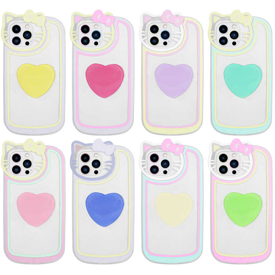 Apple iPhone 13 Pro Kılıf Kedi Figürlü Transparan Pop Soketli Zore Ritmik Kapak Mavi