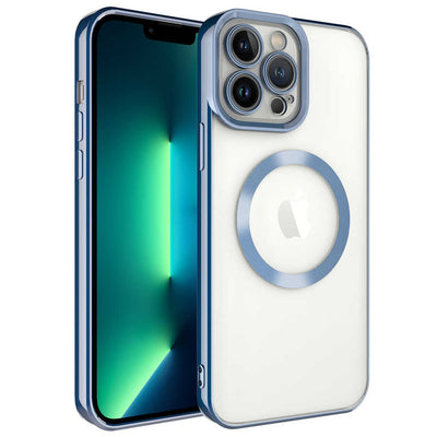 Apple iPhone 13 Pro Kılıf M-safe Wireless Şarj Özellikli Zore Setro Silikon Mavi