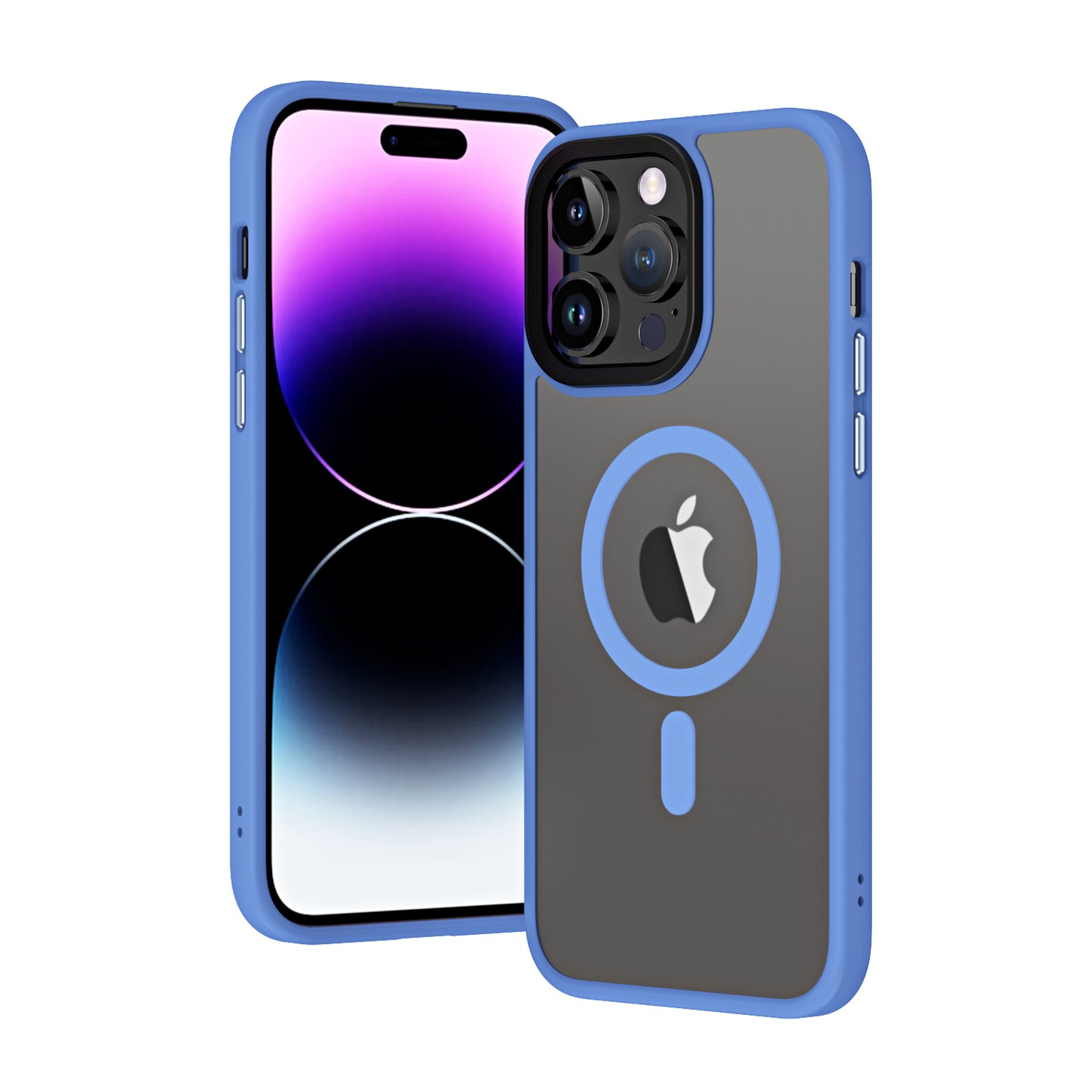 Apple iPhone 13 Pro Kılıf Wireless Şarj Özellikli Zore Hibrit M-safe Kapak Mavi Açık