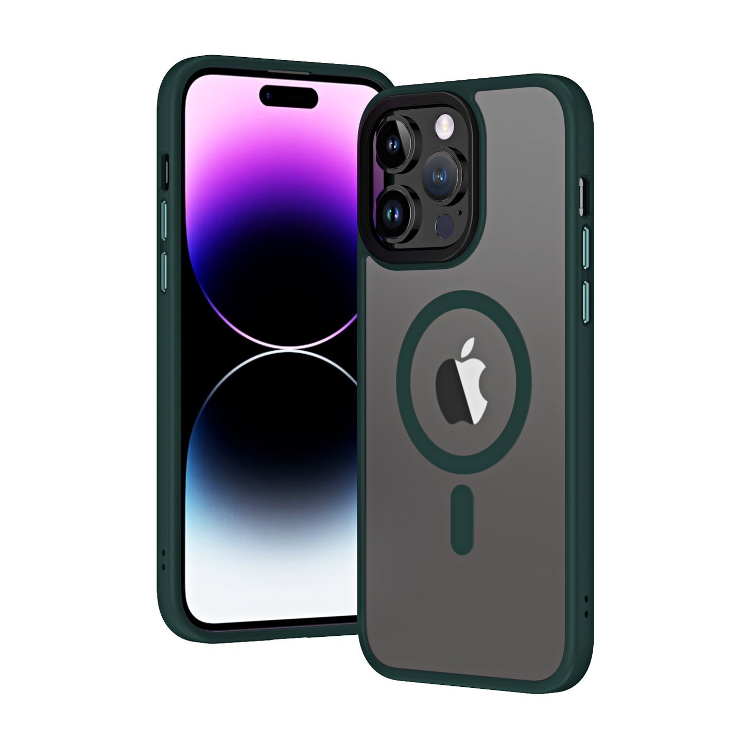 Apple iPhone 13 Pro Kılıf Wireless Şarj Özellikli Zore Hibrit M-safe Kapak Koyu Yeşil