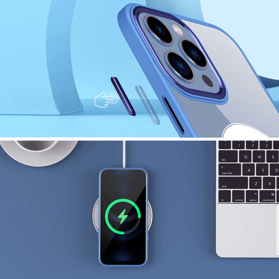 Apple iPhone 13 Pro Kılıf Wireless Şarj Özellikli Zore Krom M-safe Silikon Kapak Lavendery Gray