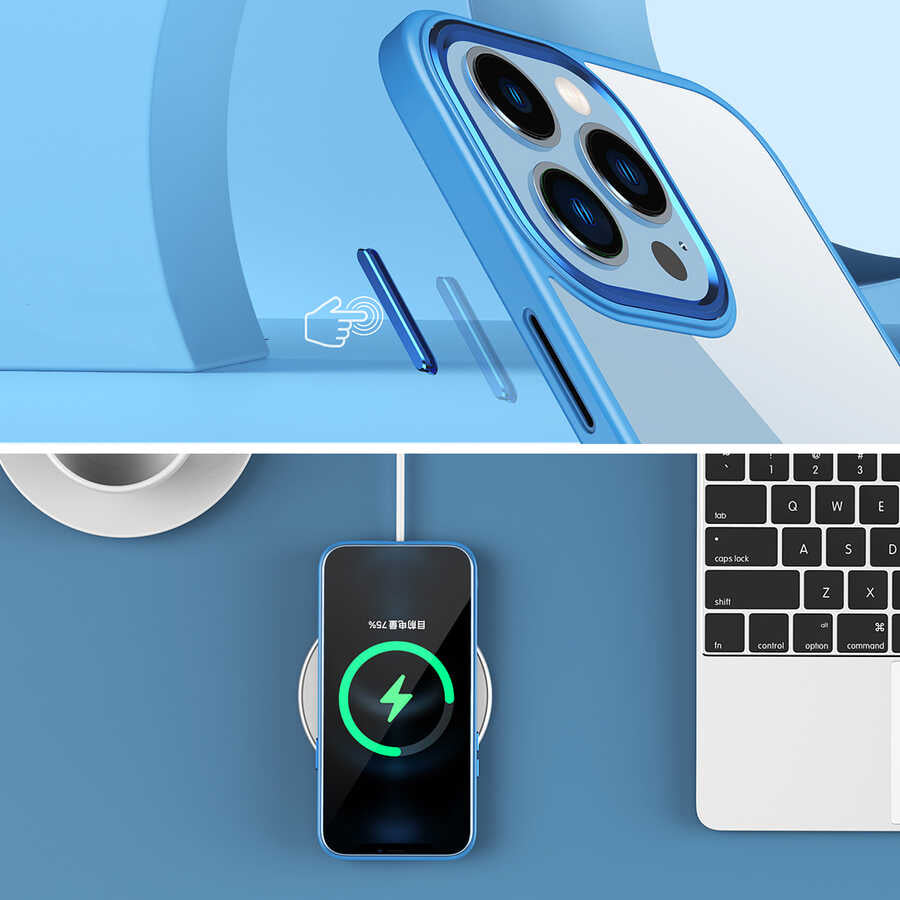 Apple iPhone 13 Pro Kılıf Zore Krom Kapak Mavi